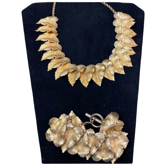 MCM Textured Gold Plate Metal Overlapping Catalpa Leaves Quality Estate Piece